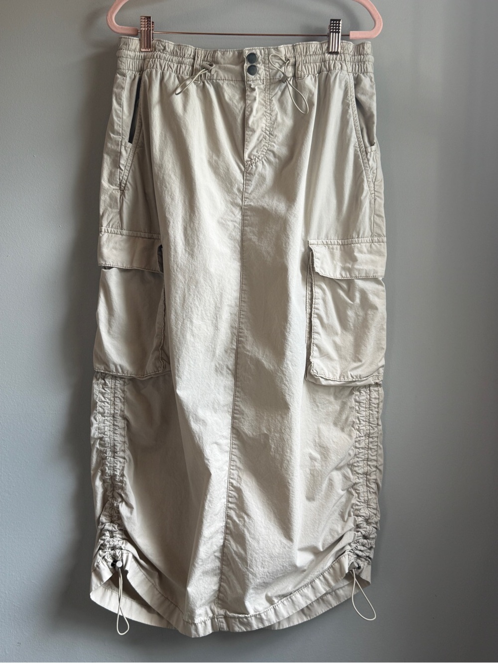 Garage 100% Cotton Light Tan Parachute Cargo Maxi Skirt Y2K Utility - Picture 3 of 14